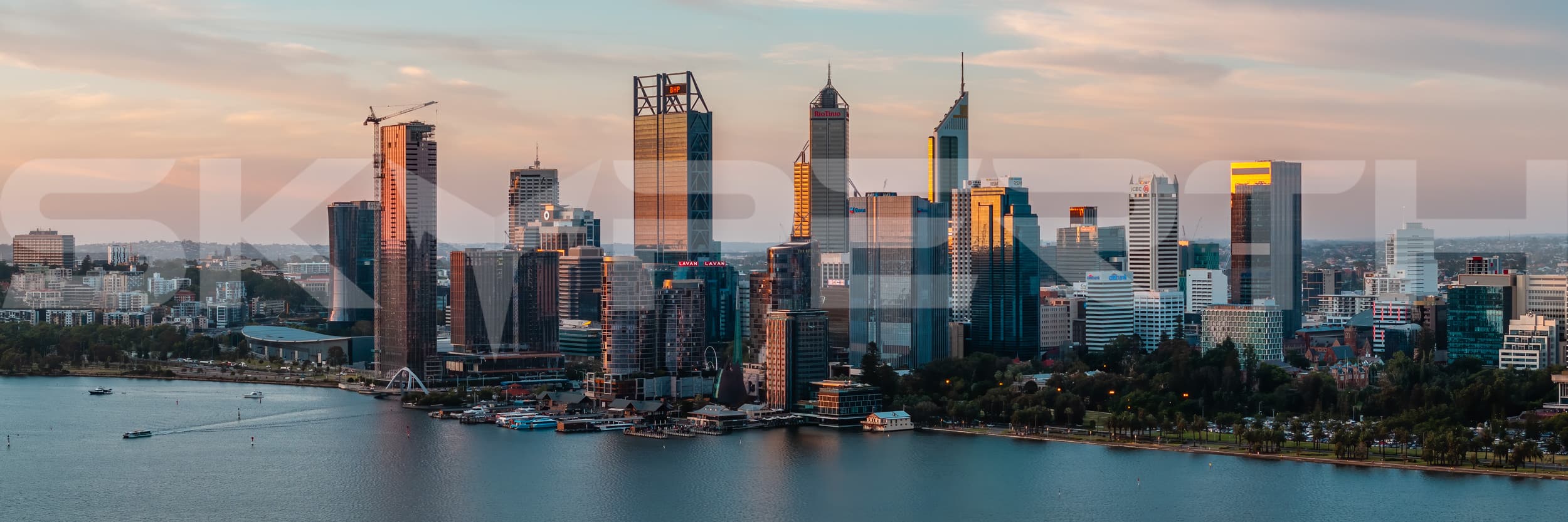 Sunlit on Perth Buildings over Swan River