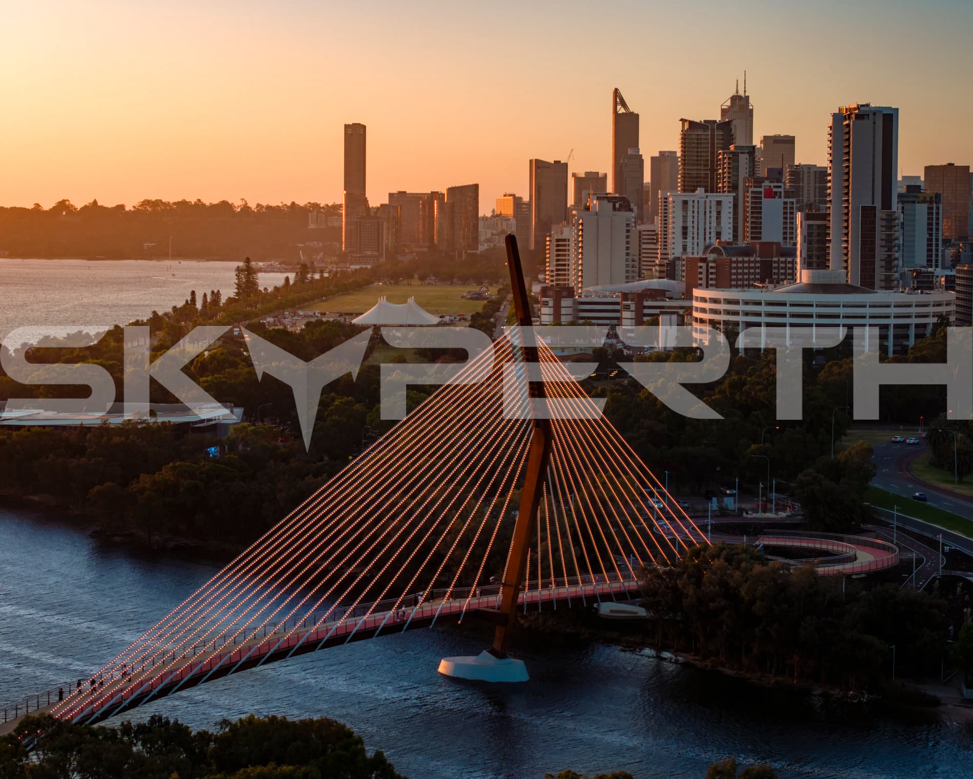 Aerial Sunset View of Boorloo Bridge, Perth