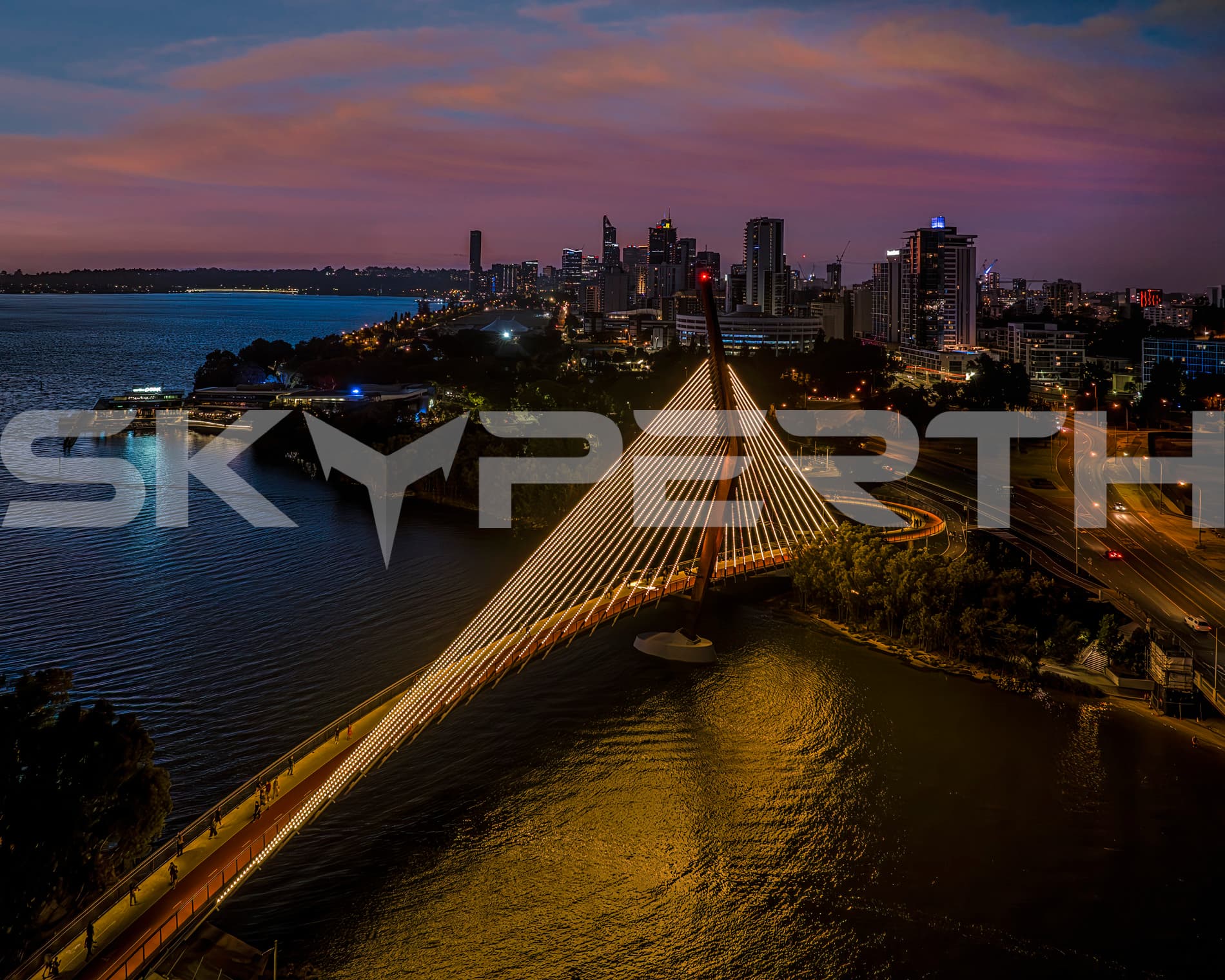 Scenic Sunset Over Swan River, Boorloo Bridge, Perth