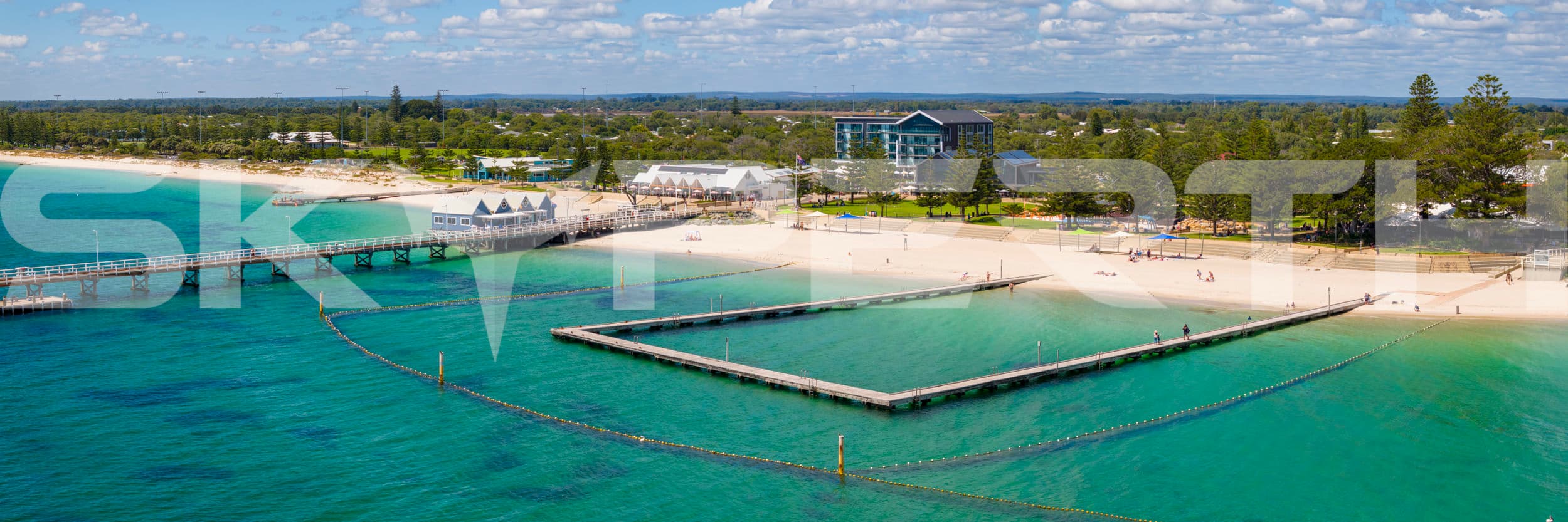 Aerial Panorama of Busselton Jetty and Turquoise Waters