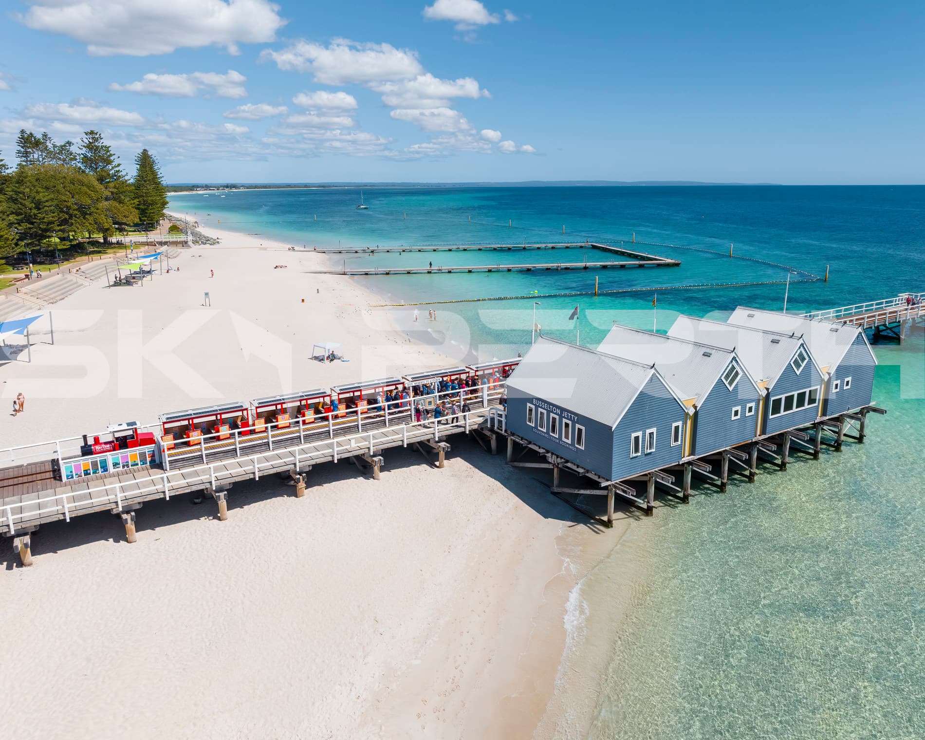 Busselton Jetty and the Red Tram on a Sunny Day